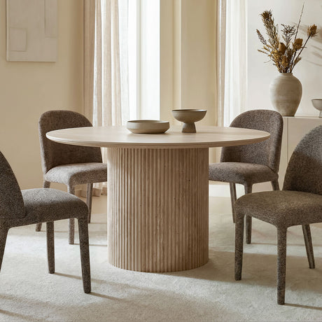 Table de salle à manger ronde en pierre frittée ivoire et travertin - Thalia