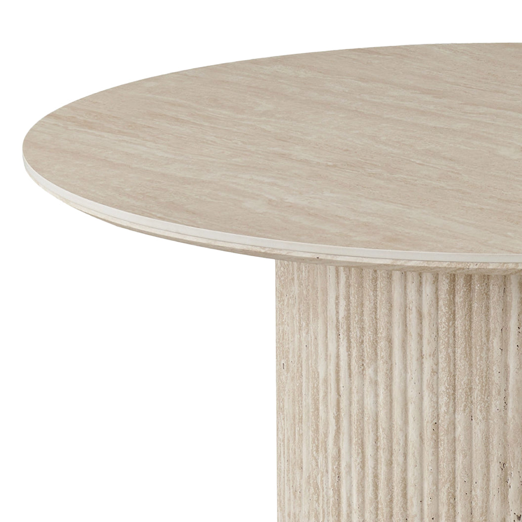 Table de salle à manger ronde en pierre frittée ivoire et travertin - Thalia