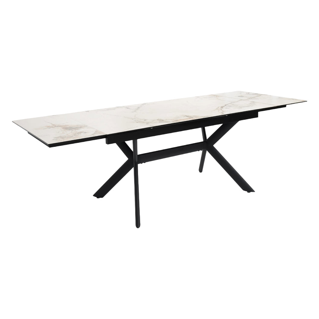 Table de salle à manger extensible en céramique sur verre trempé et métal - Percé