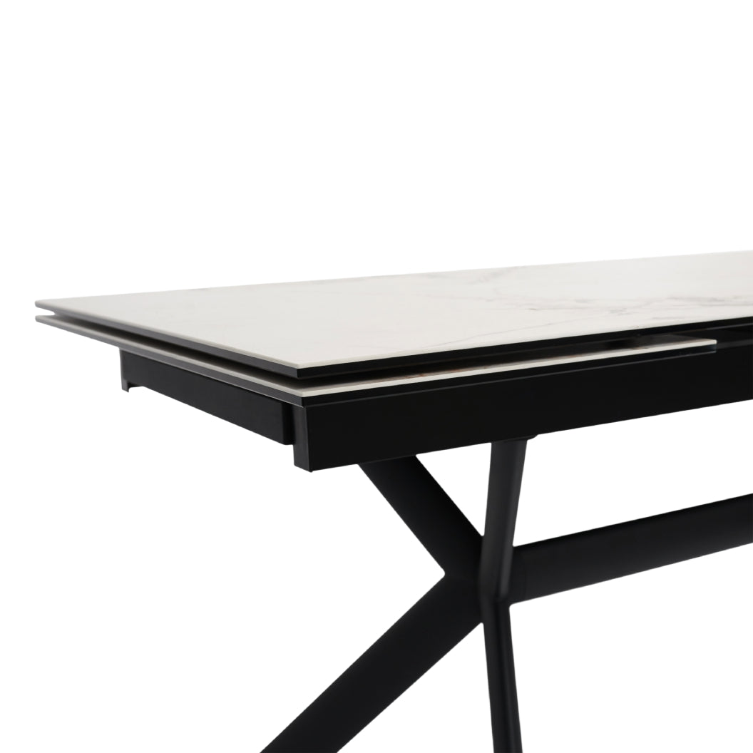 Table de salle à manger extensible en céramique sur verre trempé et métal - Percé