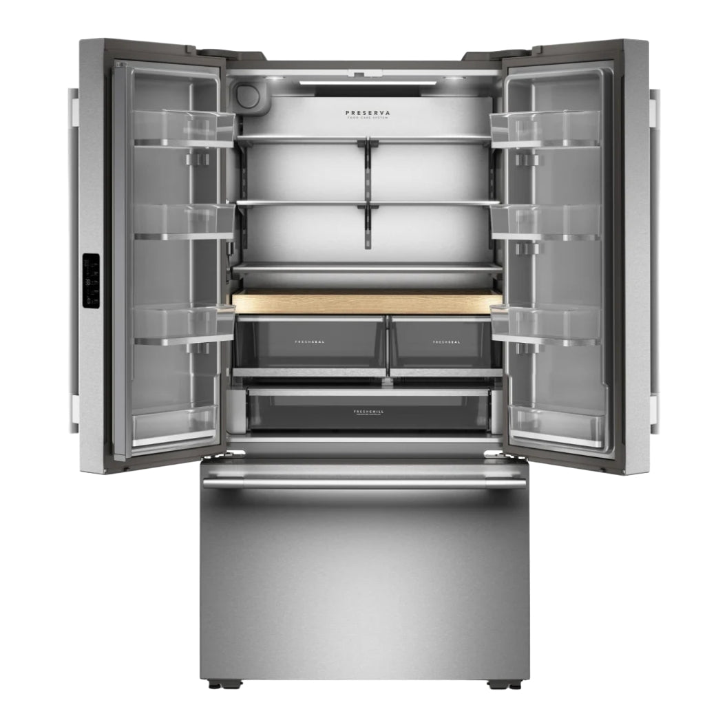 Réfrigérateur à portes françaises, profondeur comptoir 36 po, 24 pi³ Inox avec Distributeur d'eau interne et Machine à glaçons