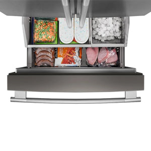 Réfrigérateur à portes françaises, profondeur comptoir 36 po, 24 pi³ Inox avec Distributeur d'eau interne et Machine à glaçons
