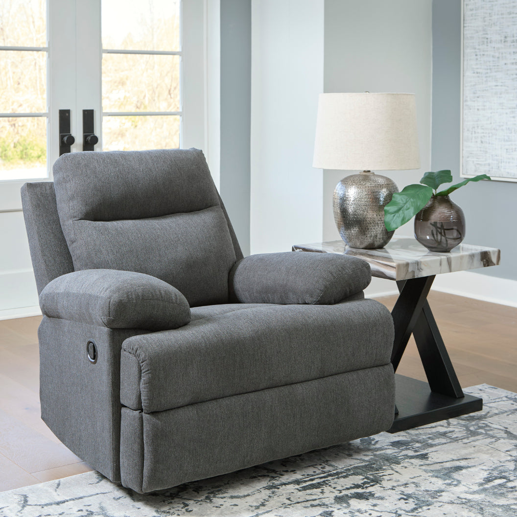 Fauteuil berçant et inclinable en tissu chenille gris charcoal - Side-Swipe