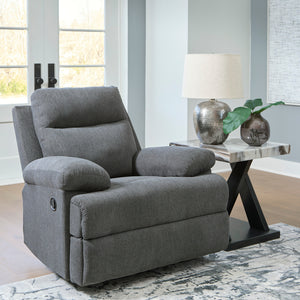 Fauteuil berçant et inclinable en tissu chenille gris charcoal - Side-Swipe