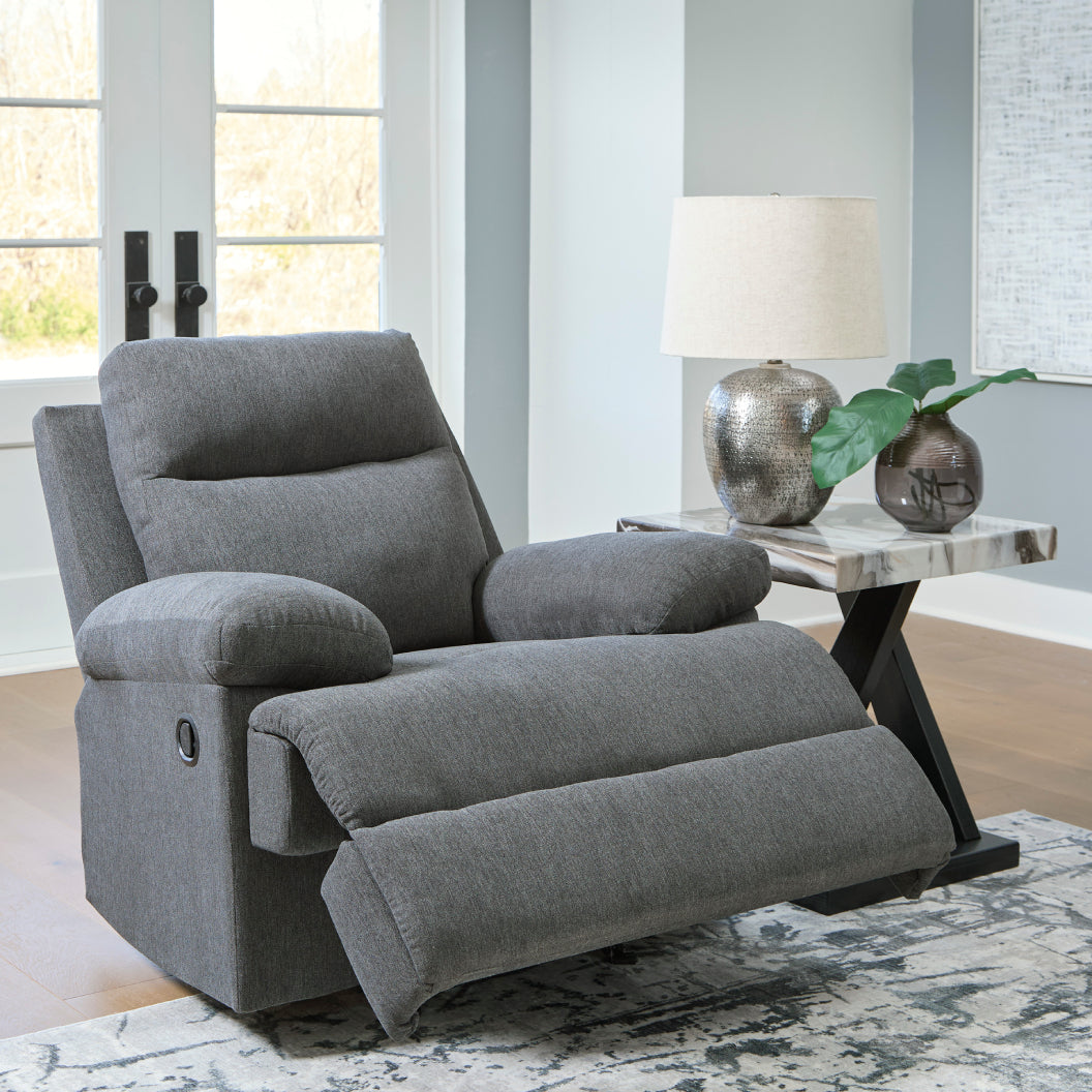Fauteuil berçant et inclinable en tissu chenille gris charcoal - Side-Swipe