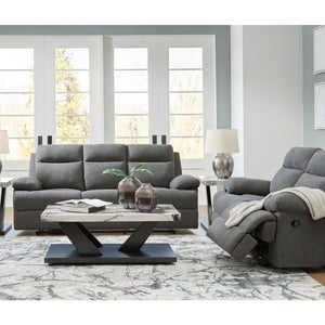 Sofa inclinable en tissu chenille gris charcoal avec table centrale rabattable - Side-Swipe