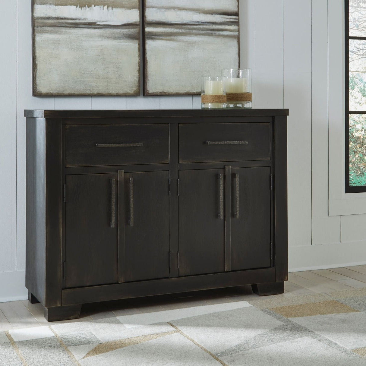 Buffet en bois noir avec 4 portes et 2 tiroirs - Galliden