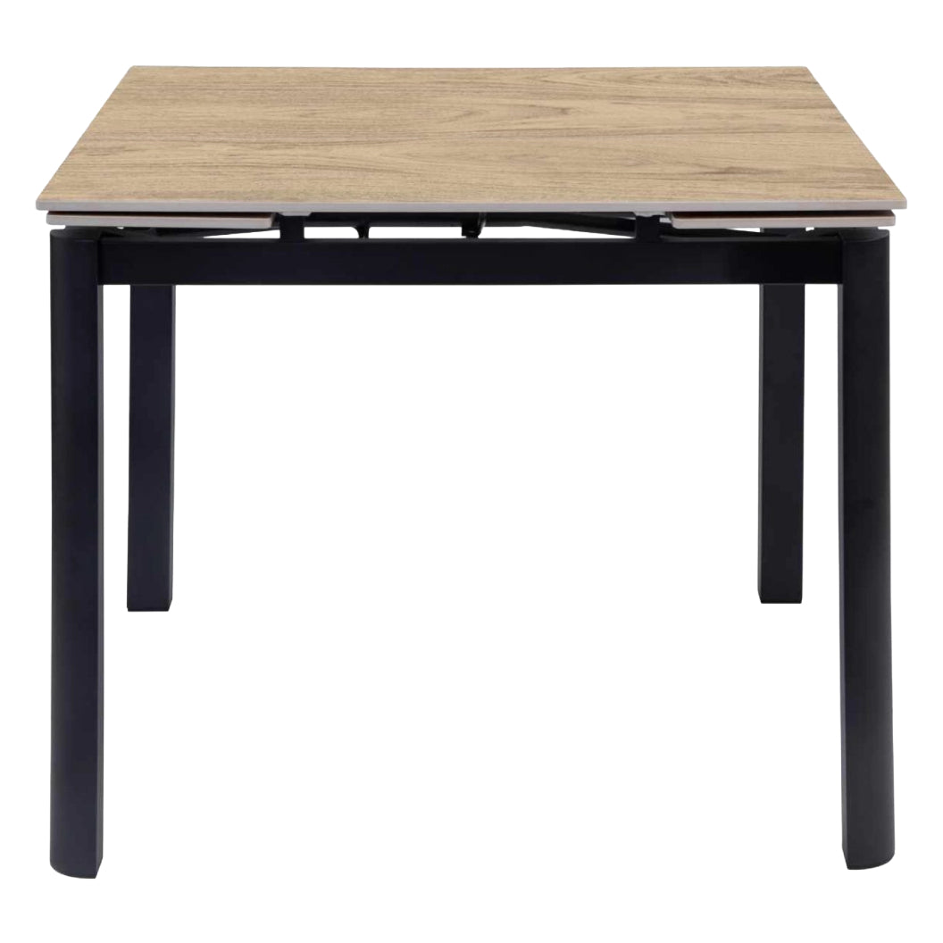 Table de salle à manger extensible en porcelaine brun chêne naturel et métal noir - Alter