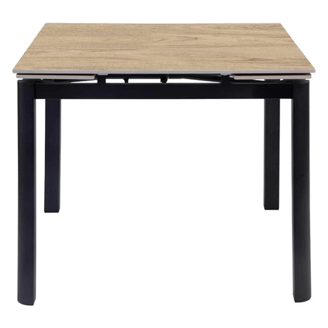 Table de salle à manger extensible en porcelaine brun chêne naturel et métal noir - Alter
