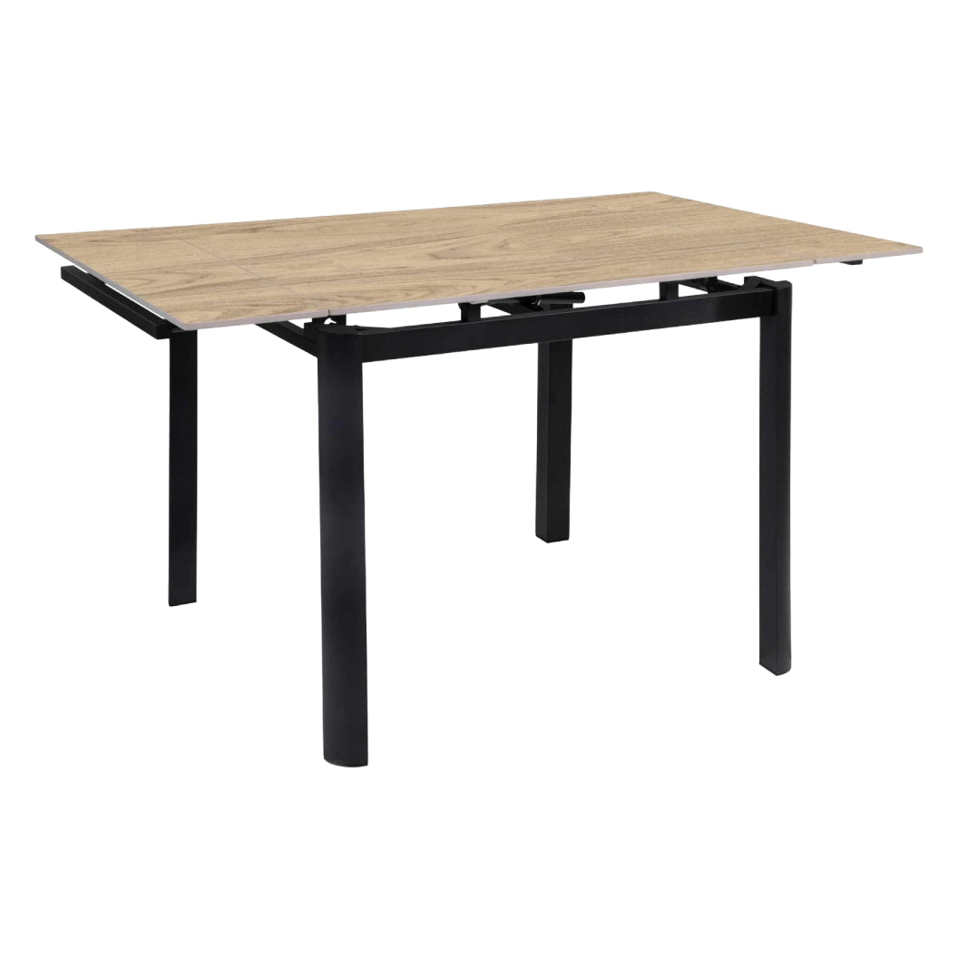 Table de salle à manger extensible en porcelaine brun chêne naturel et métal noir - Alter