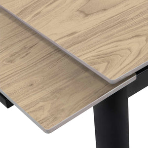 Table de salle à manger extensible en porcelaine brun chêne naturel et métal noir - Alter