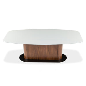 Table de salle à manger rectangulaire avec contour arrondi en verre et en bois - Luciano