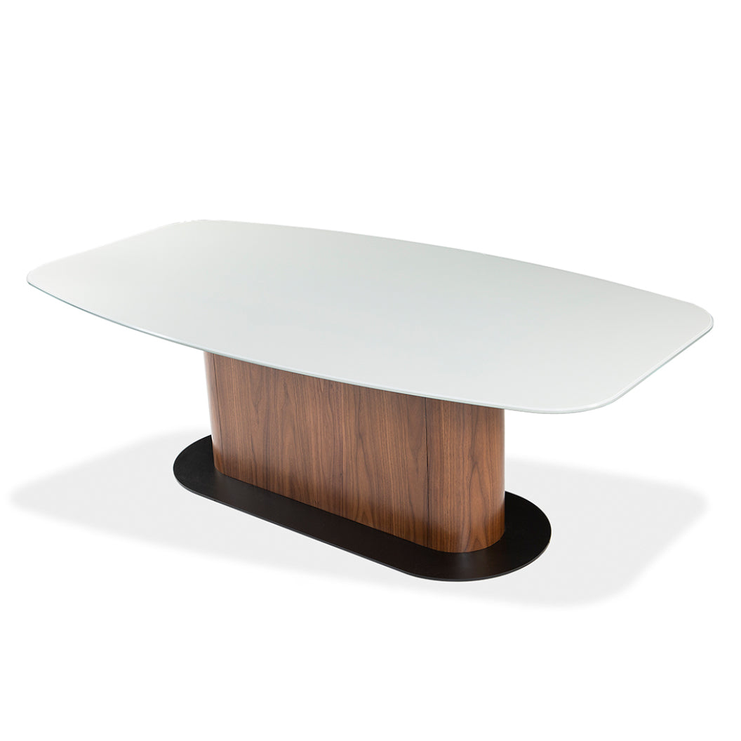 Table de salle à manger rectangulaire avec contour arrondi en verre et en bois - Luciano