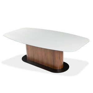 Table de salle à manger rectangulaire avec contour arrondi en verre et en bois - Luciano
