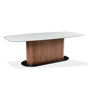Table de salle à manger rectangulaire avec contour arrondi en verre et en bois - Luciano