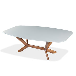 Table de salle à manger rectangulaire avec contour arrondi en verre et bois noyer - Samuel