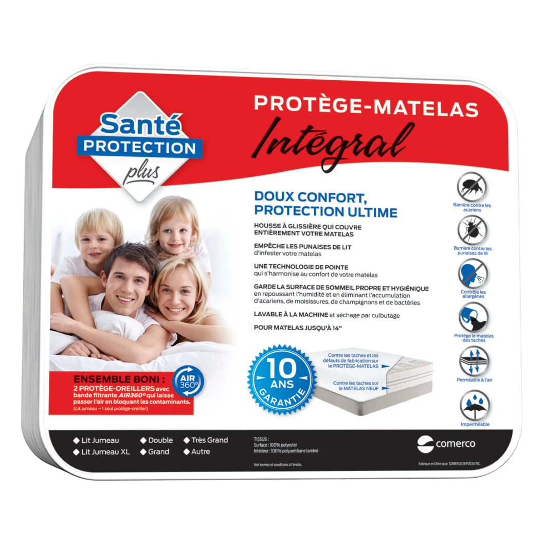 Protège-matelas 100% imperméable en 5 grandeurs - Intégral 10 po.
