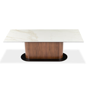 Table de salle à manger rectangulaire en céramique et en bois - Luciano