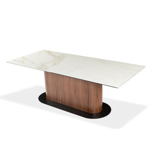 Table de salle à manger rectangulaire en céramique et en bois - Luciano