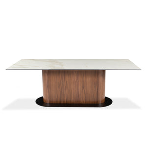 Table de salle à manger rectangulaire en céramique et en bois - Luciano