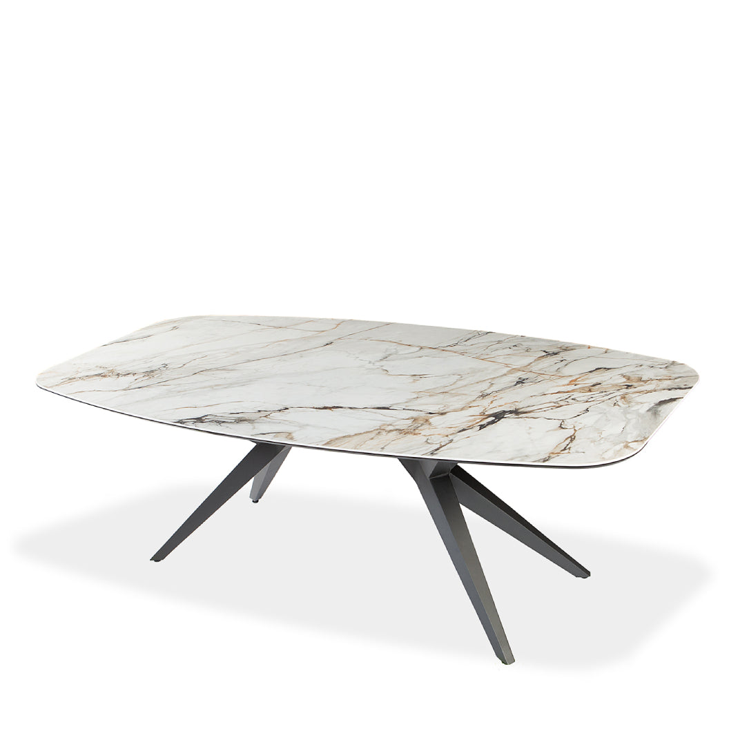 Table de salle à manger rectangulaire avec contour arrondi en céramique et métal - Jack