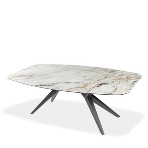 Table de salle à manger rectangulaire avec contour arrondi en céramique et métal - Jack