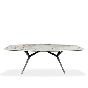 Table de salle à manger rectangulaire avec contour arrondi en céramique et métal - Urby