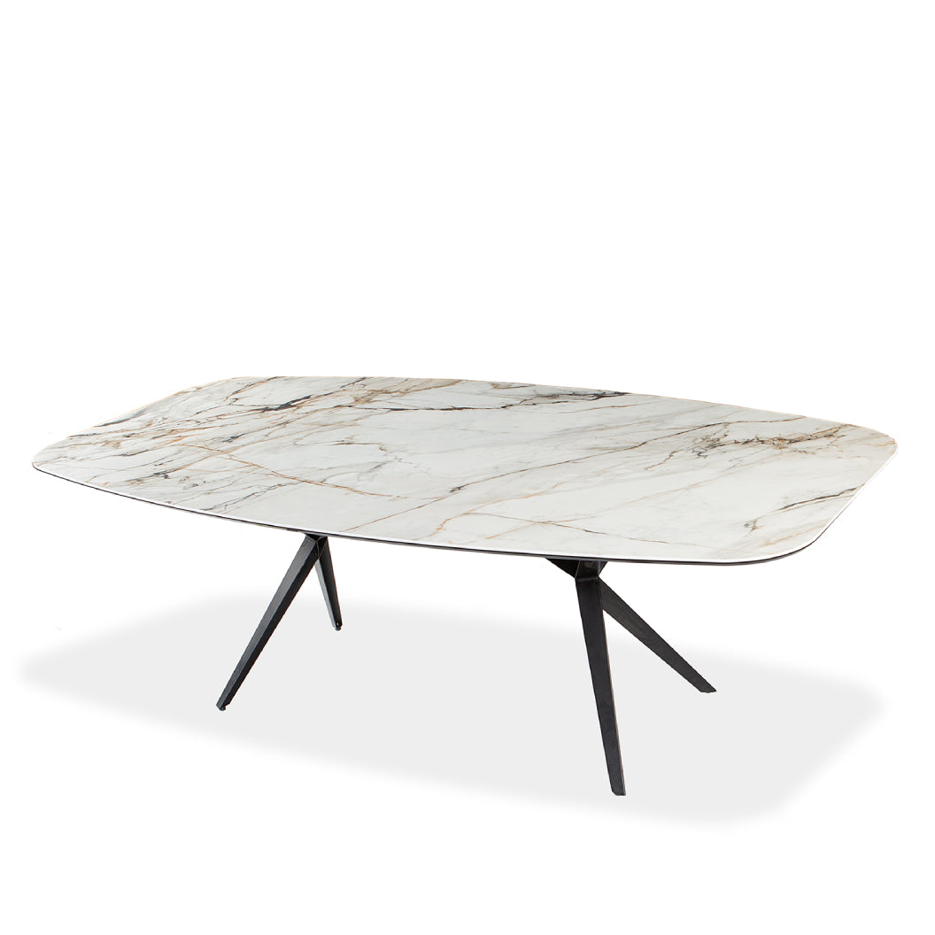 Table de salle à manger rectangulaire avec contour arrondi en céramique et métal - Urby