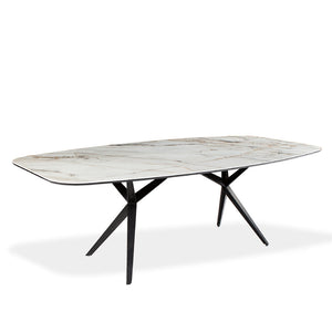Table de salle à manger rectangulaire avec contour arrondi en céramique et métal - Urby