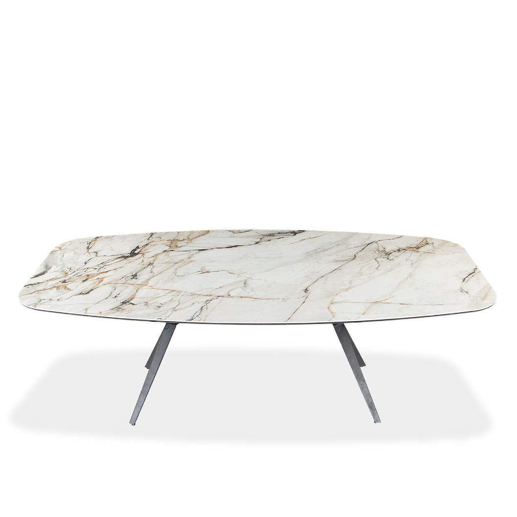 Table de salle à manger rectangulaire avec contour arrondi en céramique et métal - Urby