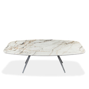 Table de salle à manger rectangulaire avec contour arrondi en céramique et métal - Urby