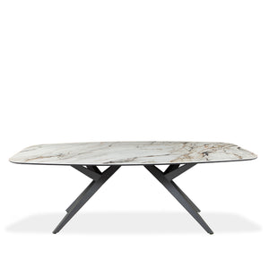 Table de salle à manger rectangulaire avec contour arrondi en céramique et métal - Jack