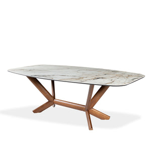 Table de salle à manger rectangulaire avec contour arrondi en céramique et bois noyer - Samuel