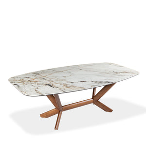 Table de salle à manger rectangulaire avec contour arrondi en céramique et bois noyer - Samuel