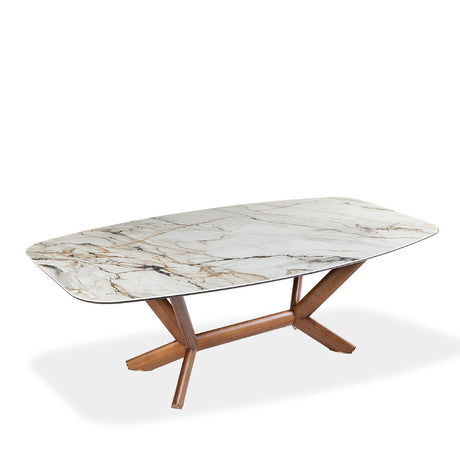 Table de salle à manger rectangulaire avec contour arrondi en céramique et bois noyer - Samuel