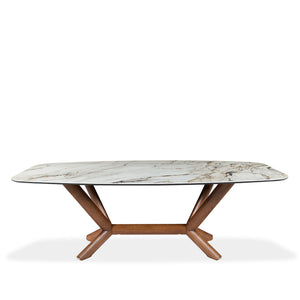 Table de salle à manger rectangulaire avec contour arrondi en céramique et bois noyer - Samuel