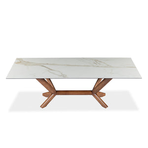 Table de salle à manger rectangulaire en céramique et bois noyer - Samuel