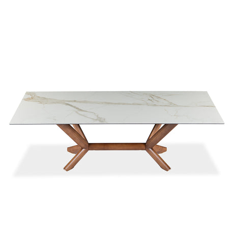 Table de salle à manger rectangulaire en céramique et bois noyer - Samuel