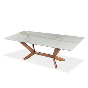 Table de salle à manger rectangulaire en céramique et bois noyer - Samuel