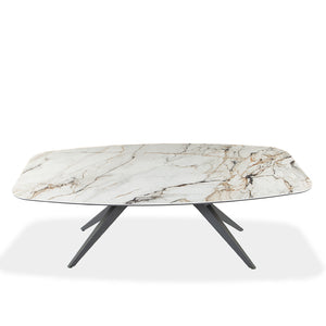 Table de salle à manger rectangulaire avec contour arrondi en céramique et métal - Jack
