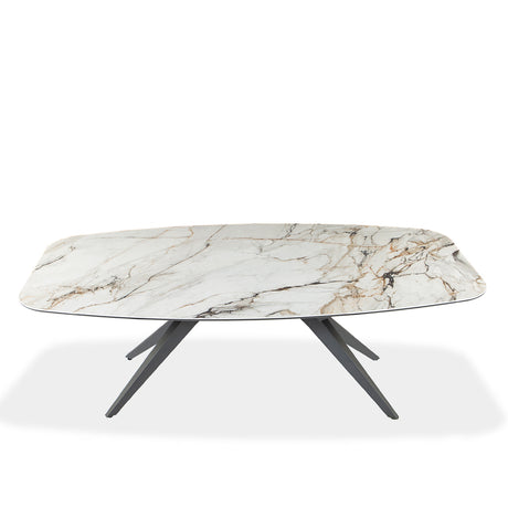 Table de salle à manger rectangulaire avec contour arrondi en céramique et métal - Jack