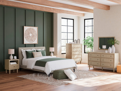 Ensemble de mobilier de chambre lit grand en tissu beige gris 6 pc - Cielden