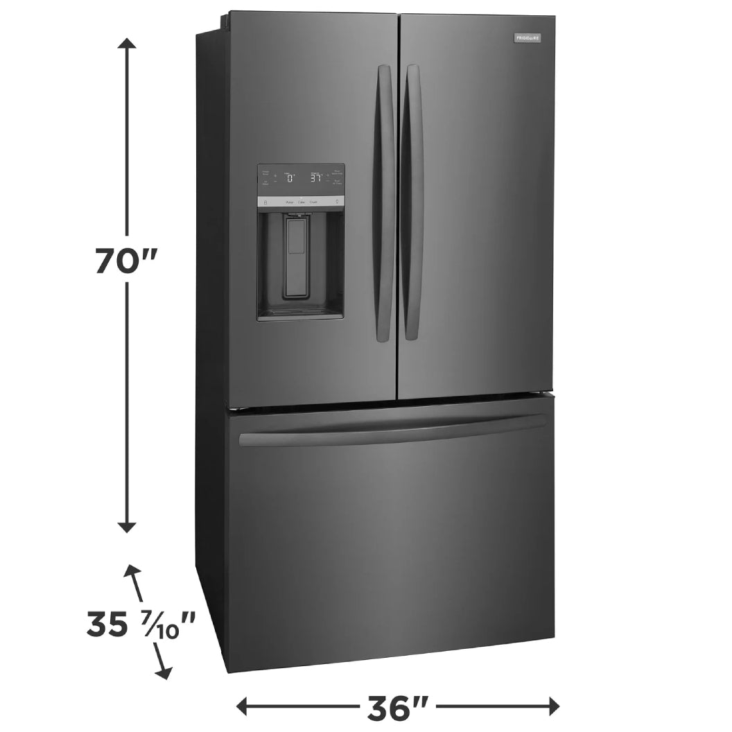 Réfrigérateur porte française 36 po, 27,8 pi³ Inox noir - 3 portes avec distributeur d'eau et machine à glaçons