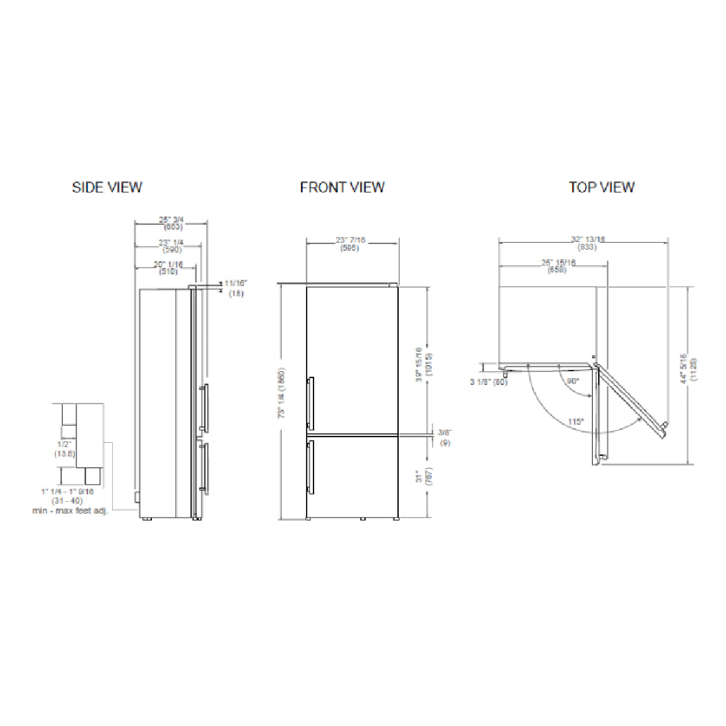 Réfrigérateur encastrable à congélateur inférieur 24 po, 10,7 pi³ Inox - Série Professional