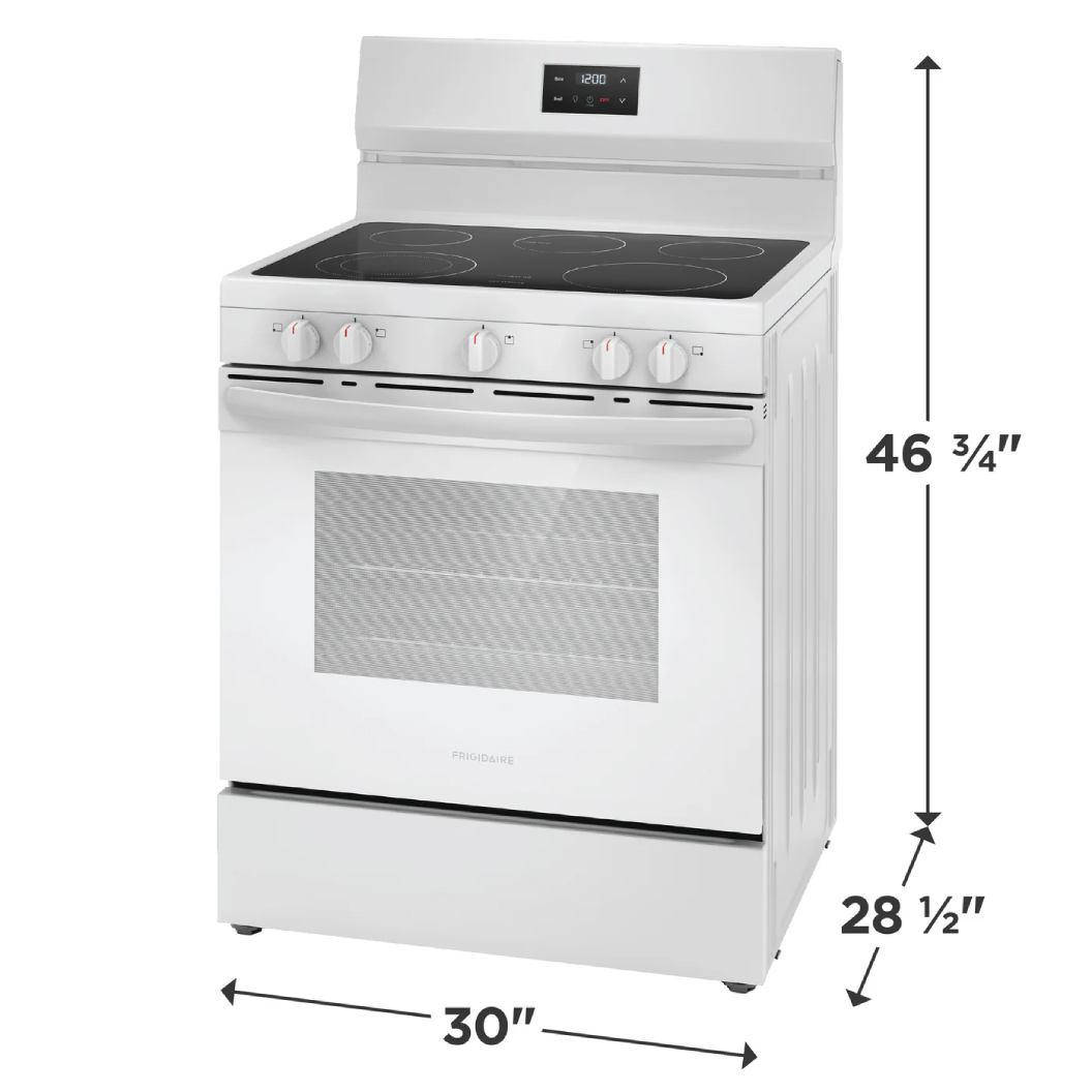 Cuisinière électrique 30 po, 5,3 pi³ Blanc avec 5 éléments
