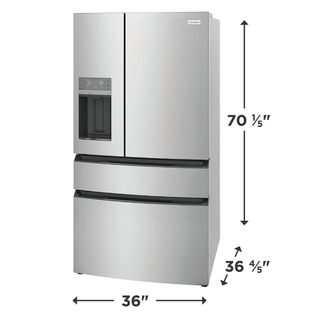 Réfrigérateur porte française 36 po, 26,3 pi³, 4 portes - Inox avec distributeur d'eau et machine à glaçons