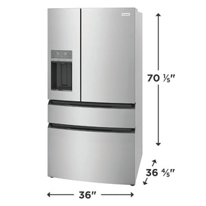 Réfrigérateur porte française 36 po, 26,3 pi³, 4 portes - Inox avec distributeur d'eau et machine à glaçons