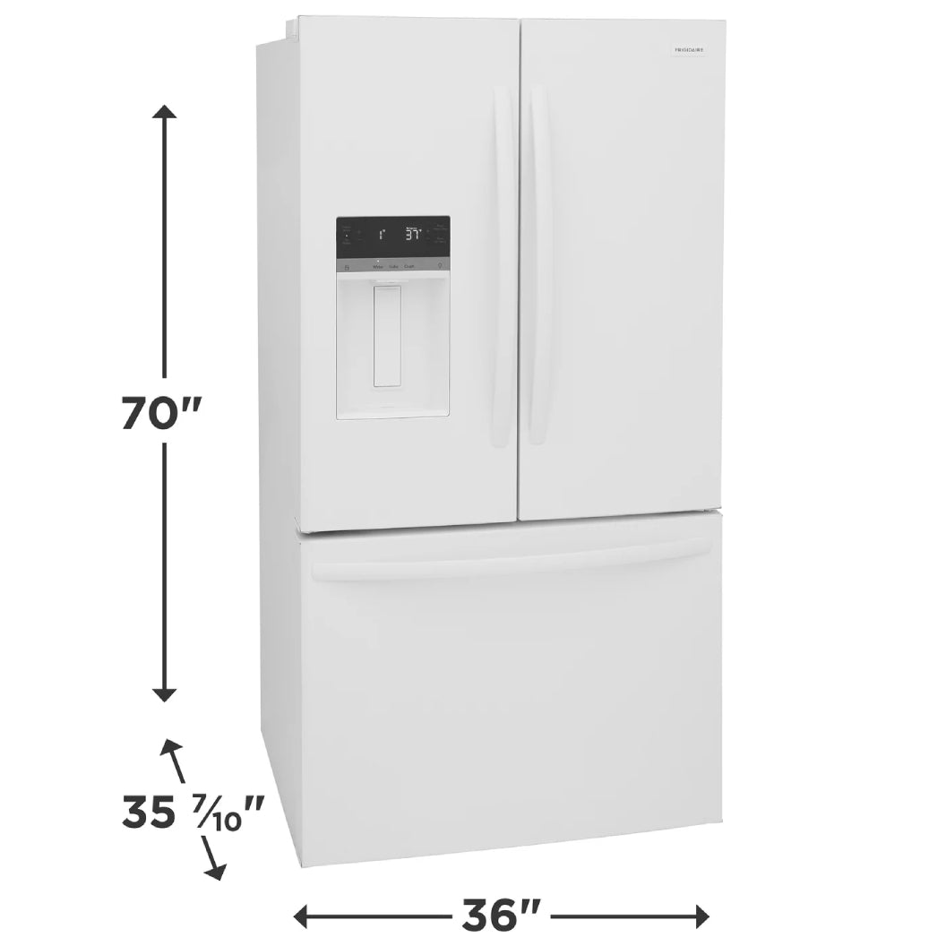 Réfrigérateur porte française 36 po, 27,8 pi³ Blanc - 3 portes avec distributeur d'eau et machine à glaçons