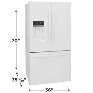 Réfrigérateur porte française 36 po, 27,8 pi³ Blanc - 3 portes avec distributeur d'eau et machine à glaçons