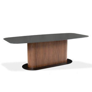 Table de salle à manger rectangulaire avec contour arrondi en verre et en bois - Luciano